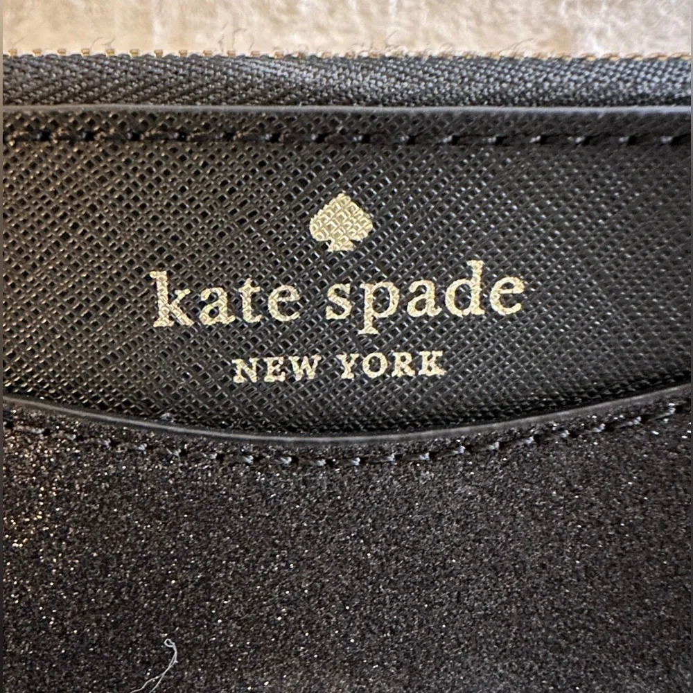 Kate Spade Black Shinny Glitter Small Coin Purse Wallet Signature Spade Lining - Picture 3 of 5